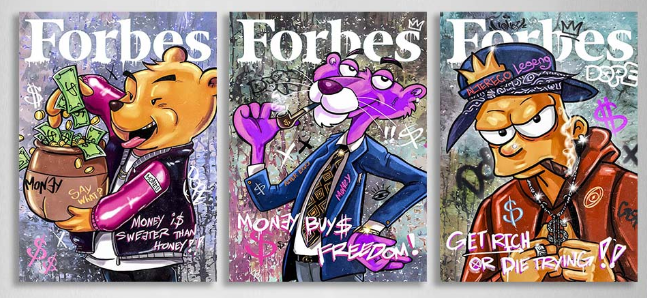 Multi Panel Canvas Wall Art Print Cartoon characters on the cover of Forbes