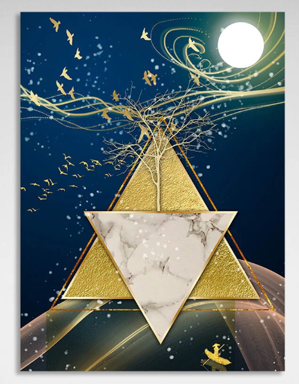Geometric abstraction in blue gold and white colors Abstraction Canvas Wall Art Print