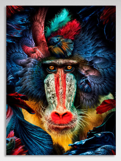 Interior Monkey, birds and fish Canvas Wall Art Print
