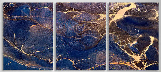 Modular blue-gold abstract Multi Panel Canvas Wall Art Print