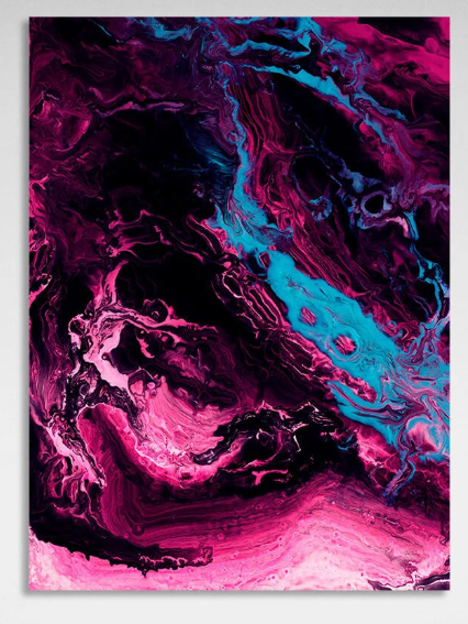 Crimson-black with blue elements Abstraction Canvas Wall Art Print