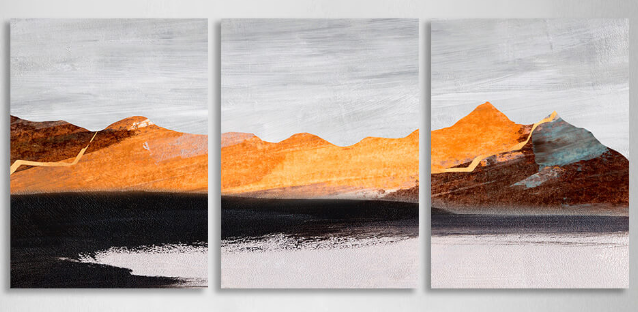 Modular orange-gray abstract Multi Panel Canvas Wall Art Print