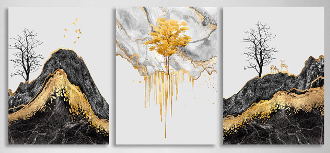 Modular abstract with a strong golden colorMulti Panel Canvas Wall Art Print