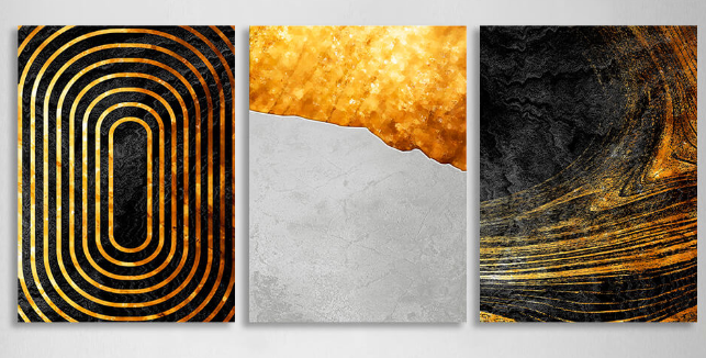 Modular black and gold with gray abstraction Multi Panel Canvas Wall Art Print