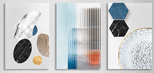 Multi Panel Canvas Wall Art Print Abstraction with geometric marble figures