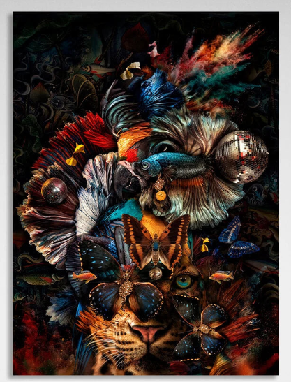 Interior Tigress, butterflies and fish Canvas Wall Art Print