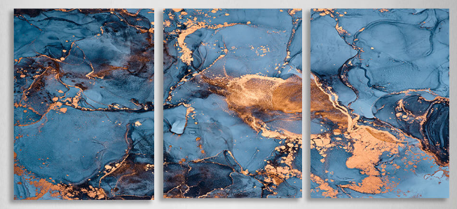 Modular blue and gold abstract Multi Panel Canvas Wall Art Print