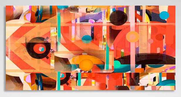 Geometric abstraction in red black and yellow colors Abstraction Canvas Wall Art Print